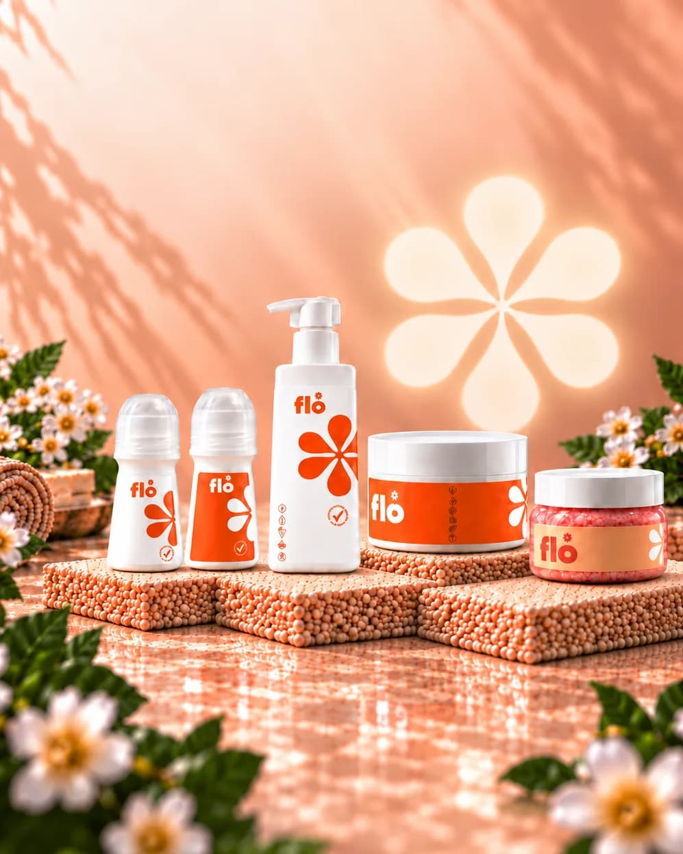 Linha Flô completa entre flores, ao amanhecer